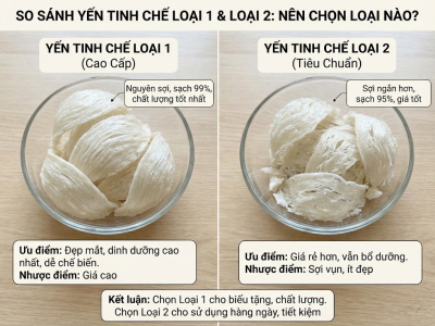 So sánh yến tinh chế loại 1 và loại 2: nên chọn loại nào?